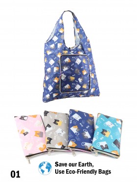 Kittens Reusable Foldable Shopping Bags W/ Zipper(6 pcs)
